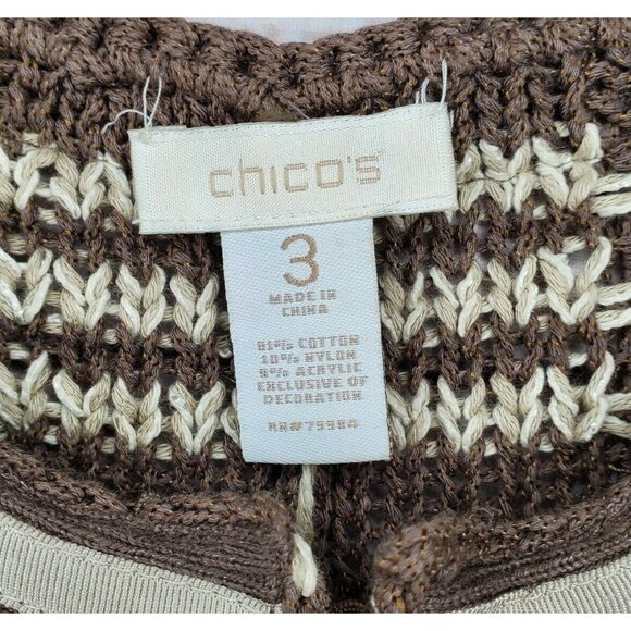 Chicos Women's Fringe Ribbed Knit Cardigan Sweater Size 3 Designer Sleeve Pocket - Picture 4 of 11